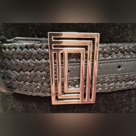 NWOT Karl Lagerfeld Black Raffia & Gold Tone Boho Casual Preppy Belt 36in